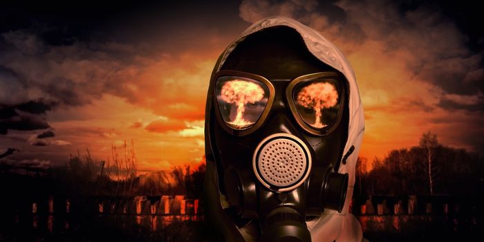 Image of man in gas mask. Ecology concept