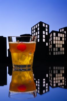 Metropolis Mai Tai cocktail in city skyline setting