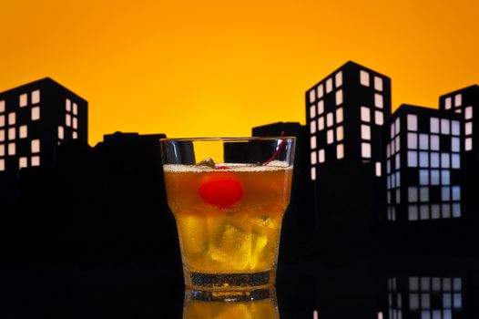 Metropolis Mai Tai cocktail in city skyline setting