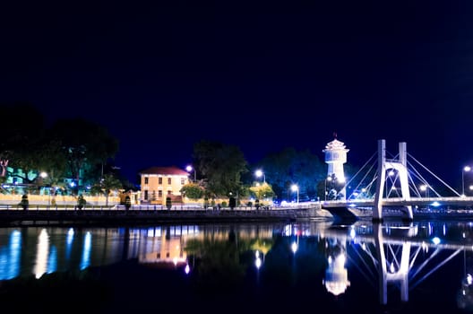 Phan Thiet Water Tower on Ca Ty River at Evening. Water Tower - Symbol of Phan Thiet.