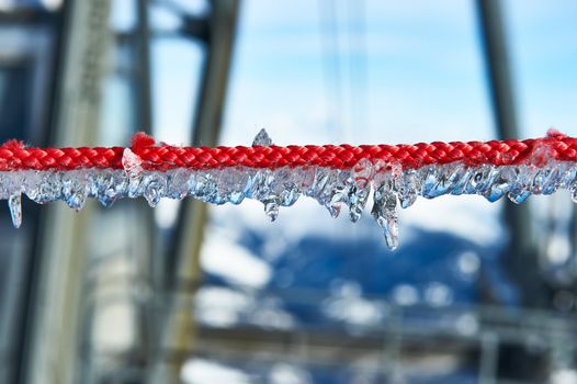 Rope with icicles, Meribel, Alps, France