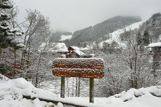 Mountain ski resort with snow in winter, Meribel, Alps, France