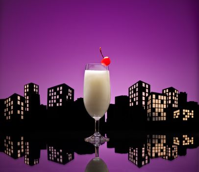 Metropolis Pina colada cocktail in city skyline setting