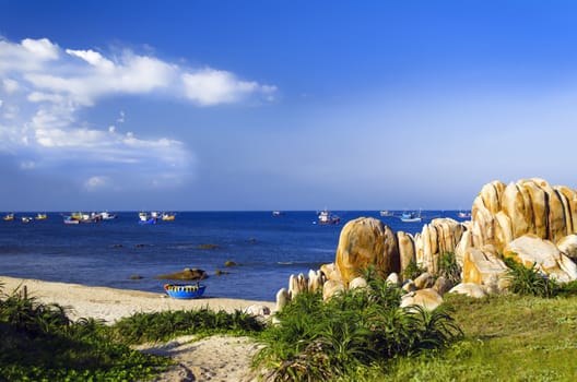 View of Khe Ga Fishing Village. Binh Thuan province of Vietnam.