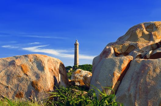 View of Khe Ga Lighthouse. Lighthouse was built 1897 on the top of Khe Ga island in the seaside about 30 km South East of Phan Thiet city.