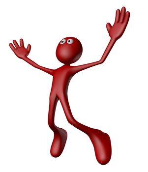 jumping red guy on white background - 3d illustration