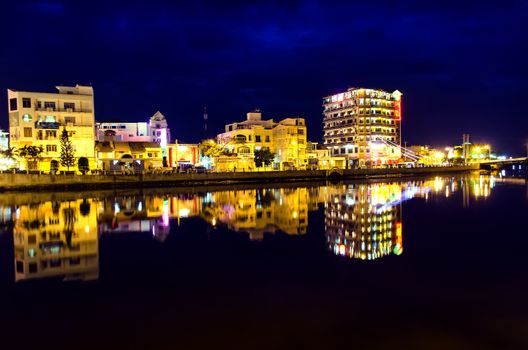 Nights of Phan Thiet City. Southeastern Vietnam.