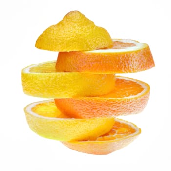 Lemon and orange slices alternately stacked