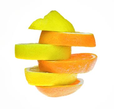 Lemon and orange slices alternately stacked