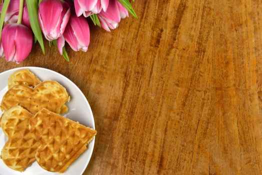 Fresh tulips and delicious, freshly baked waffles