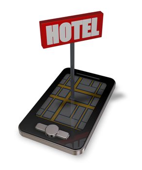 smartphone with hotel sign - 3d illustration