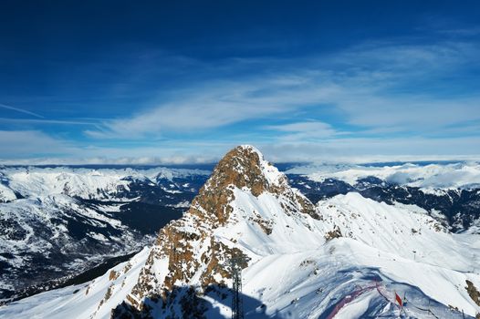 Mountains with snow in winter, Meribel, Alps, France