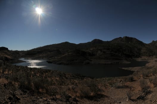 Lake Edge near the Desert In Gran Canaria Island, Spain