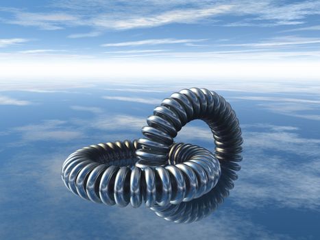 abstract metal rings construction under cloudy blue sky - 3d illustration
