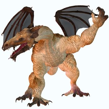 A creature of myth and fantasy the dragon is a fierce flying monster with horns and large teeth.