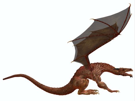 A creature of myth and fantasy the dragon is a fierce flying monster with horns and large teeth.