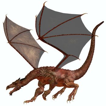 A creature of myth and fantasy the dragon is a fierce flying monster with horns and large teeth.