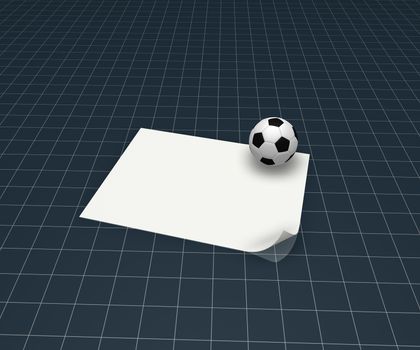 soccer ball and blank white paper sheet - 3d illustration