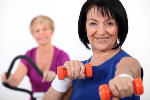 Mature women working out
