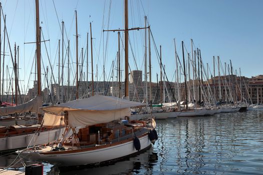 Port full of sailboats