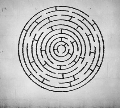 Round maze against white background. Solution idea