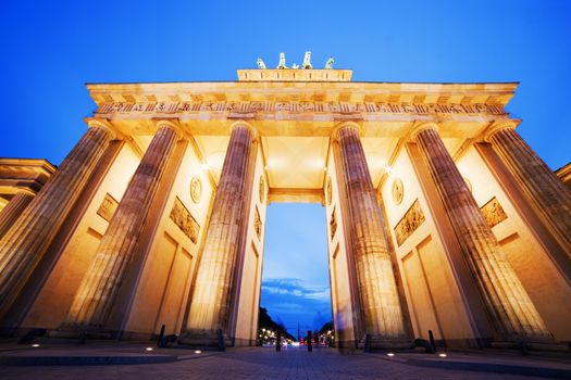 Brandenburg Gate. German Brandenburger Tor in Berlin, Germany. Illumination at night