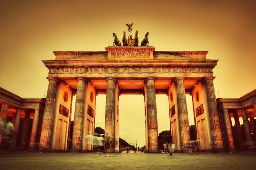 Brandenburg Gate. German Brandenburger Tor in Berlin, Germany at sunset