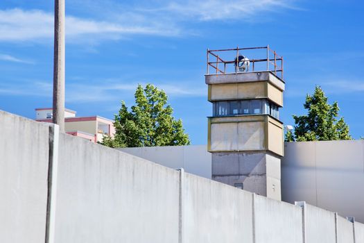 Berlin Wall Memorial, a watchtower in the inner area. The Gedenkstatte Berliner Mauer 