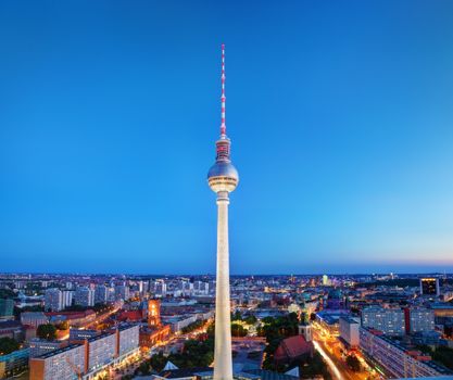 Tv tower or Fersehturm in Berlin, Germany at night