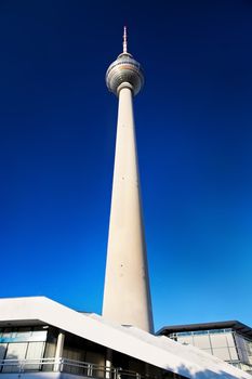Tv tower or Fersehturm in Berlin, Germany. Sunny blue sky