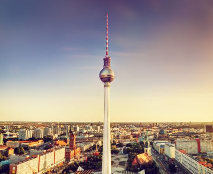 Tv tower or Fersehturm in Berlin, Germany at sunset