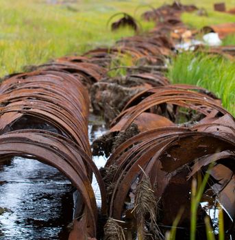 the pipeline among North permafrost from old barrels