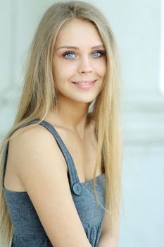 Beautiful young blonde woman. Outdoor portrait