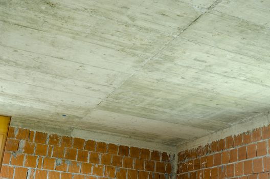 Concrete ceiling in a house under construction.