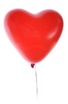 Red Heart Shaped balloon with silver ribbon string isolaed on white background