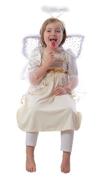 little angel girls sitting isolated on white