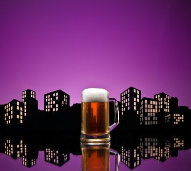Metropolis lager beer  in color skyline setting