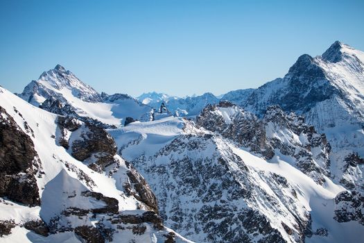 Beautiful view over mountains in the Swiss Alps. Titlis, Switzerland.