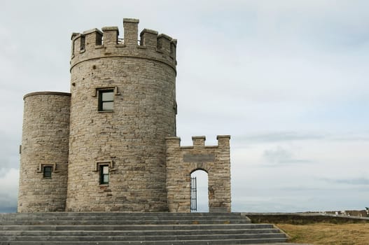 O'Brien's Tower marks the highest point of the Cliffs of Moher in County Clare, Ireland, located a short distance from the village Doolin.