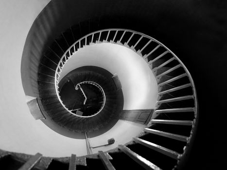 Upside view into the spiral of a lighthouse in Mamalipuram, India