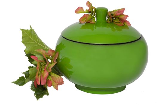 green jewelry box (Casket) in the traditional east  style, isolated on a white  background. 