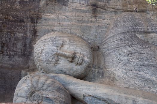 Ancient lying Buddha image, Gal Vihara, Polonnaruwa, Sri Lanka 