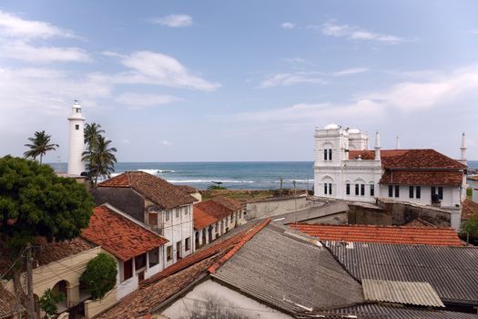 Mosque and lighthouse in Fort Galle, Sri Lanka 