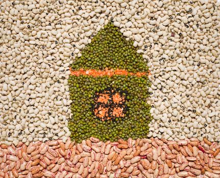 eco house metaphor from grain of bean, lentil, mash