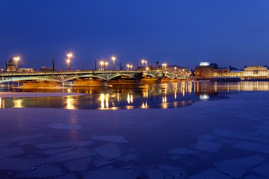 Blagoveshenskiy bridge in Saint Petersburg during night