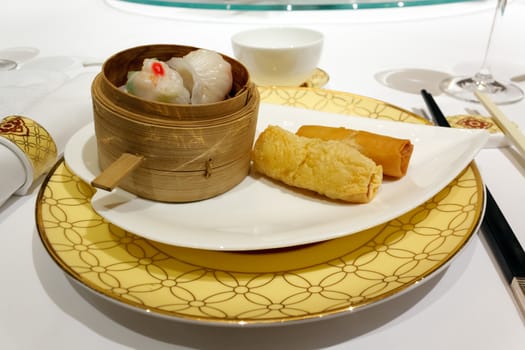 Dim-sum chinese food in bamboo basket