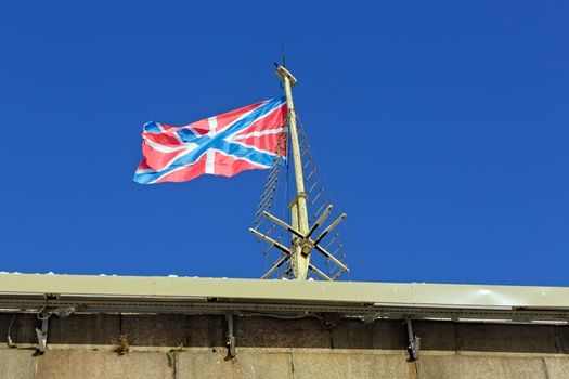  Flag on Naryshkin bastion of Peter and Paul Fortress on Neva River in St-Petersburg, Russia