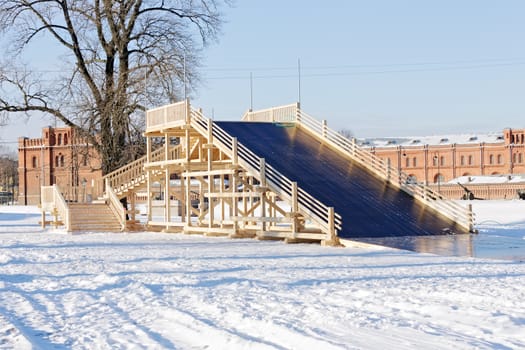 Slide for winter skating in the park