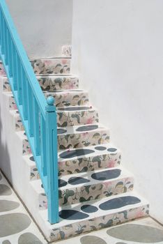 Vintage stair from building Greek style Decorative with painting on the foor