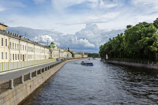 Fontanka canal view at cloudy weather, Saint-Petersburg, Russia